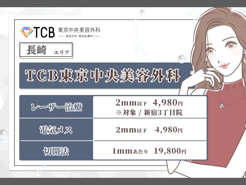 長崎エリアのほくろ除去おすすめ:TCB東京中央美容外科
